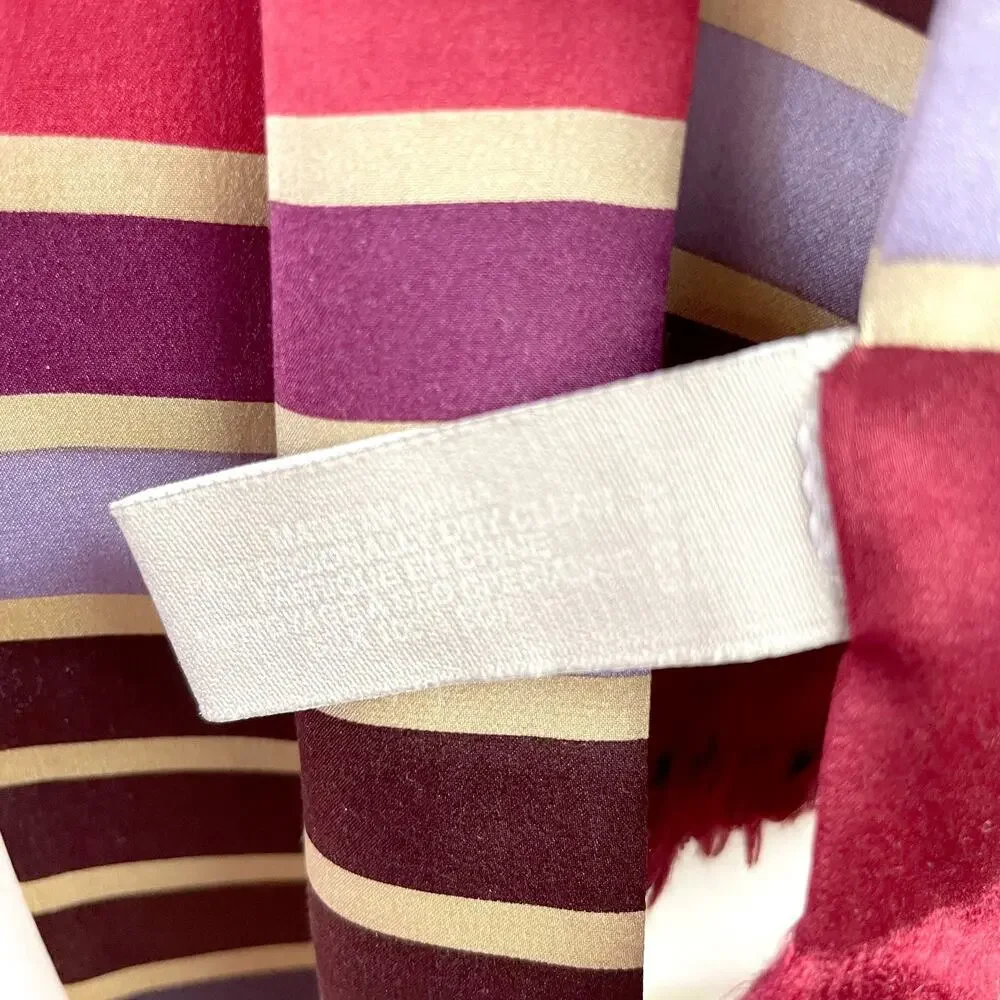 Vintage 90s Echo Silk Scarf Rectangle Satin Striped Jewel Tones Fringe‎ Burgundy